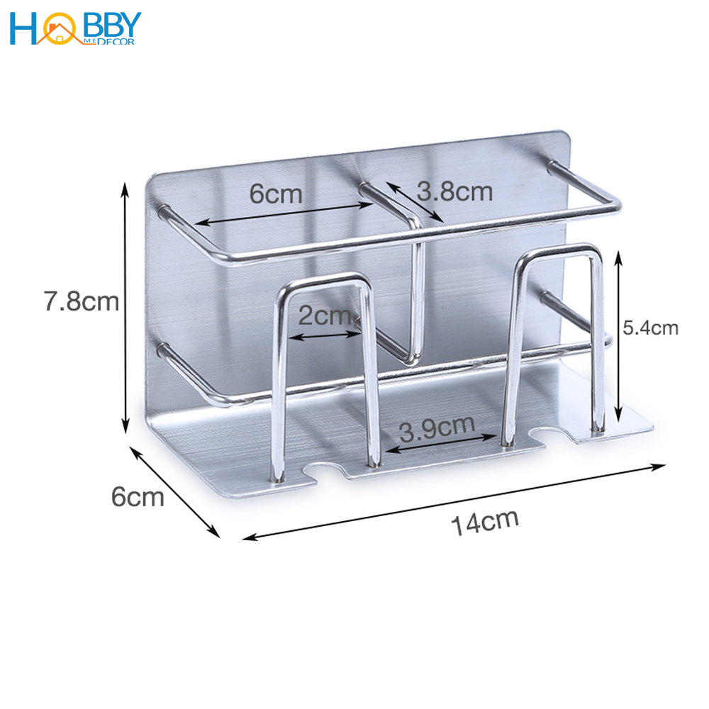 Kệ để bàn chải kem đánh răng 2 ngăn dán tường nhà tắm Hobby Home Decor CD3 Inox 304 kèm keo dán tường