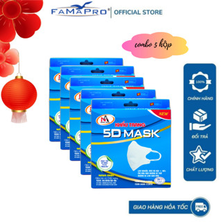 [COMBO 5 HỘP]  Khẩu trang  3 lớp Famapro 5D Mask hộp 10 chiếc