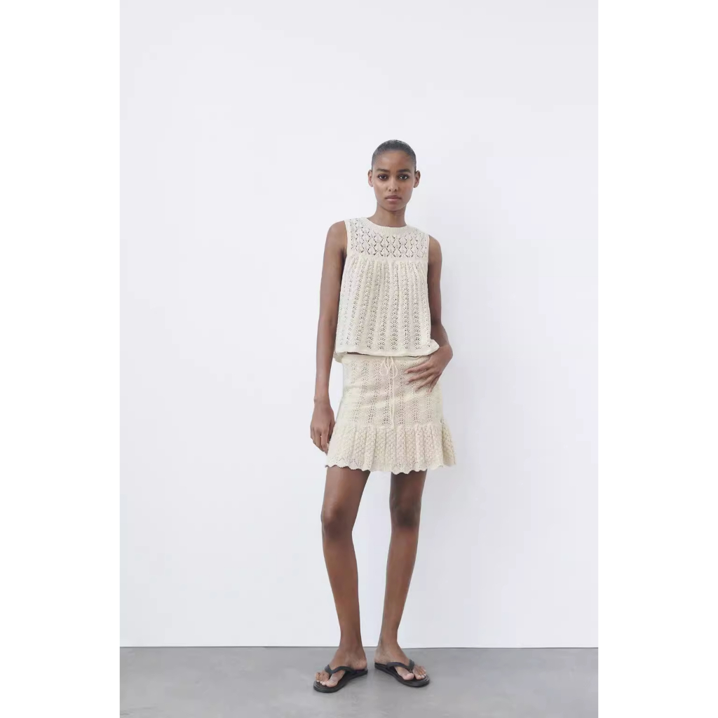 Zara Morocco full tag - Bộ Áo Lưới Dệt Kim + Chân Váy Ngắn Dáng Ôm Thời Trang Quyến Rũ Thoải Mái Cho Nữ Zara