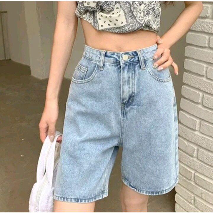 Quần jeans nữ form lửng dáng baggy xinh xắn - Quần short jeans ngố lửng lưng cao siêu hot S.M.L