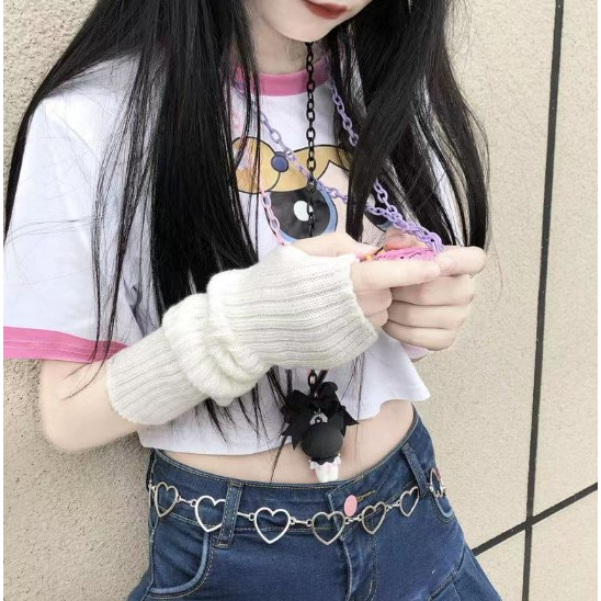 Găng Tay Dệt Kim Hở Ngón Hóa Trang Lolita Y2k SC35