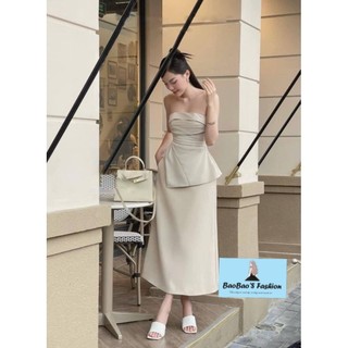 Set áo quây xẻ tà và chân váy thanh lịch