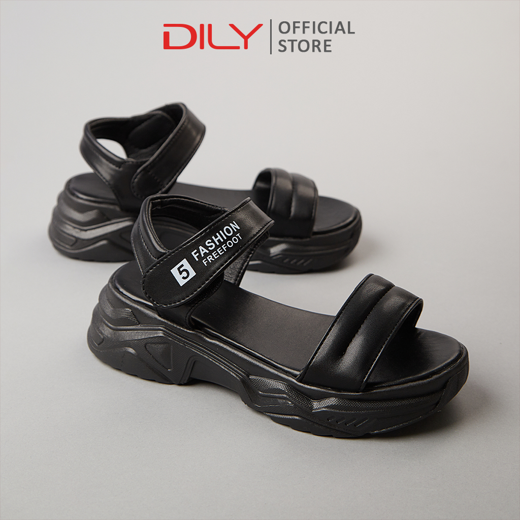 Sandal nữ DILY đế cao su êm chân, quai ngang bằng da cao cấp cao 4.5cm AG0094