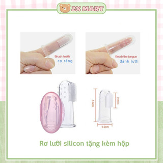 Rơ lưỡi, bàn chải đánh răng Silicon cho bé - có hộp. Tưa lưỡi silicon vệ sinh miệng lưỡi nướu lợi cho bé - 2X MART