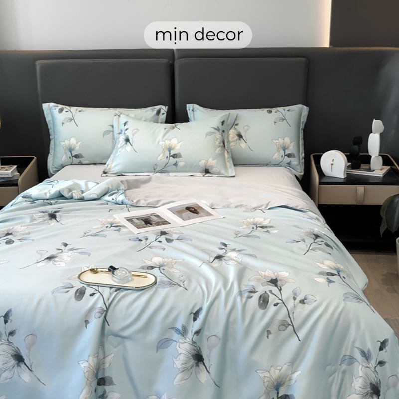 Bộ chăn ga gối Cotton Sateen Mịn Decor set drap giường lụa thái vỏ gối kèm chăn chần mềm mượt êm ái