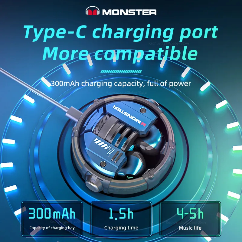 Tai nghe Bluetooth MONSTER XKT10 V5.3. Thiết kế 2023 công thái học, âm thanh vòm, chuẩn chống nước IPX4.