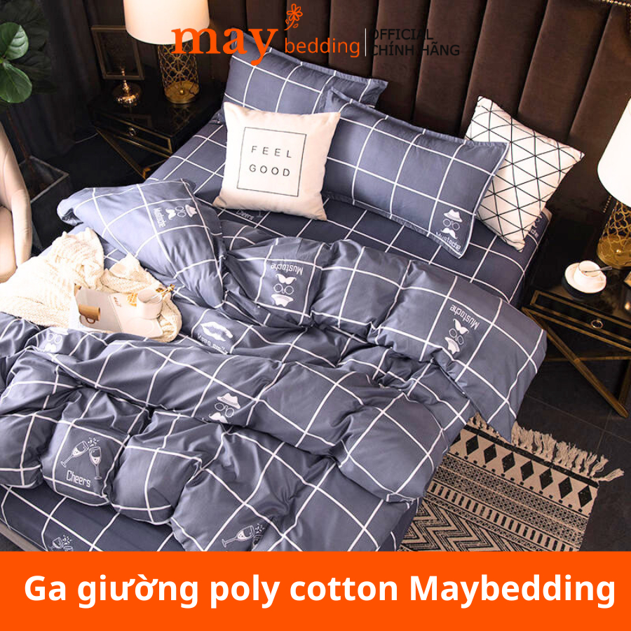 Ga gối poly cotton Maybedding bo chun bọc đệm kèm 2 vỏ gối kích thước m2 m6 m8 và 2m2 nhiều mẫu