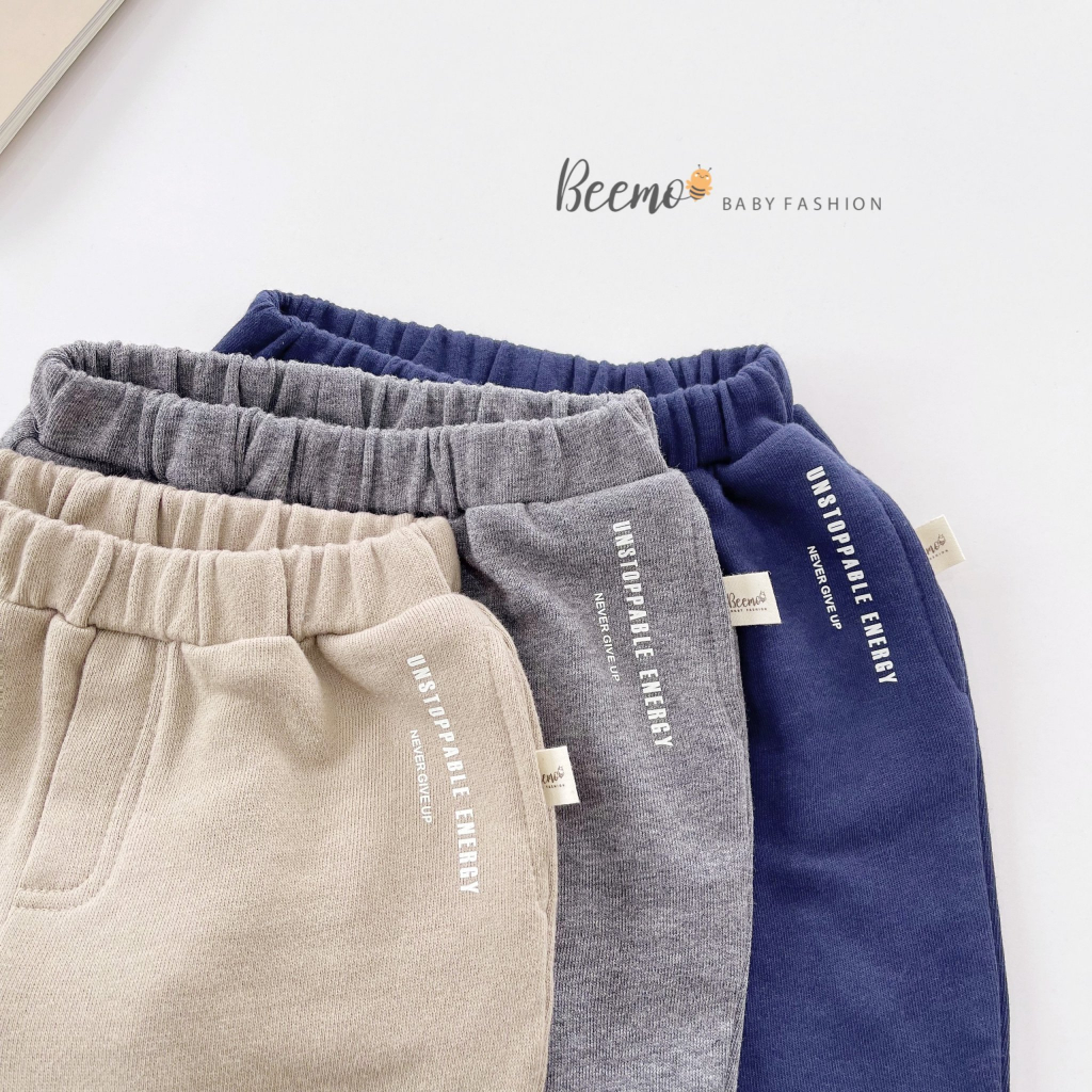 Quần Jogger in chữ cho bé trai Beemo,Chất liệu cotton da cá mềm mại, giữ ấm nhẹ,thiết kế bo chun gấu B349