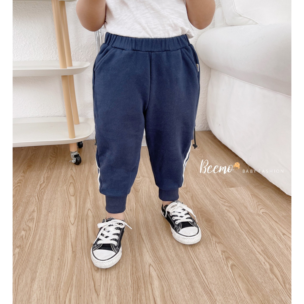 Quần Jogger phối giây cho bé trai Beemo,Chất liệu cotton da cá ,phối sọc mềm mại, độ dày vừa phải mặc mùa thu đông B352