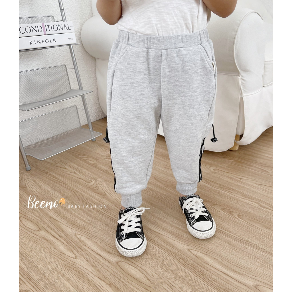 Quần Jogger phối giây cho bé trai Beemo,Chất liệu cotton da cá ,phối sọc mềm mại, độ dày vừa phải mặc mùa thu đông B352