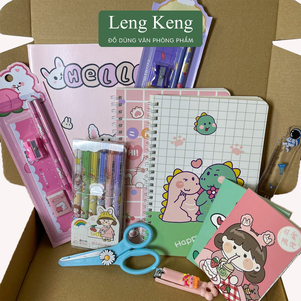 Combo quà tặng đồ dùng học tập siêu xinh Leng Keng set 8 món đồ dùng học tập làm quà tặng sinh nhật cute CB08