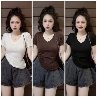 Áo thun cổ tim thun gân form ôm vừa có bigsize