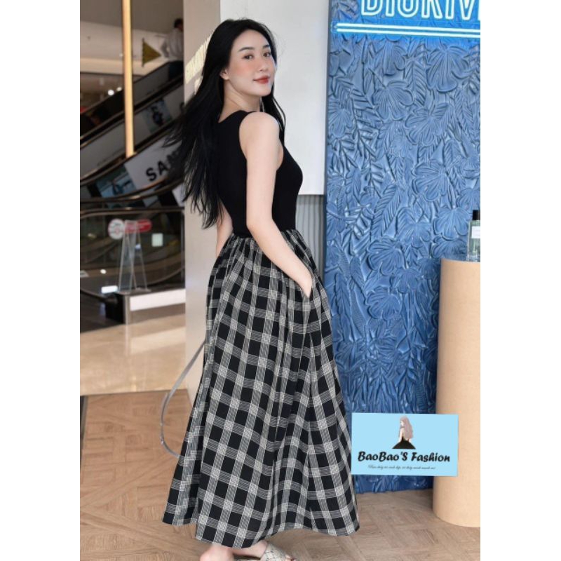 Đầm cotton zip phối kẻ thu hút