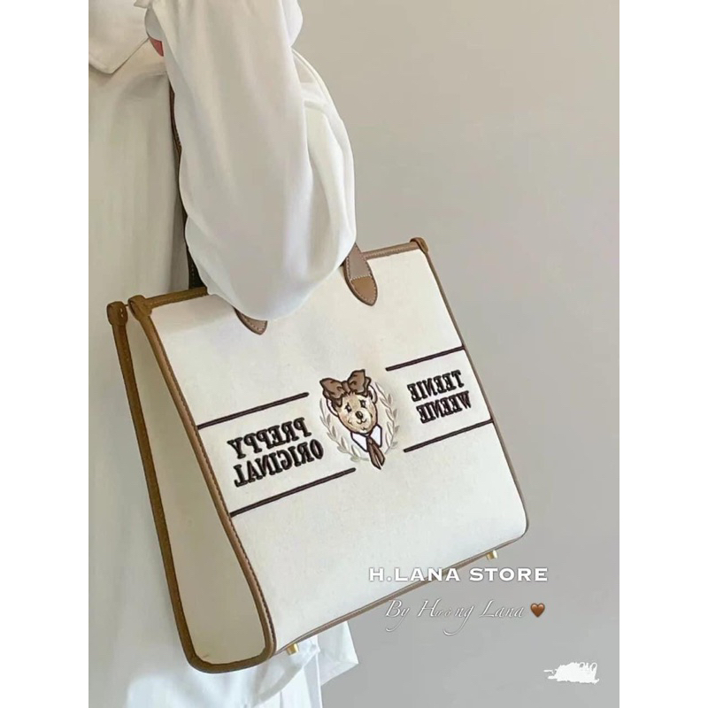 TÚI TOTE GẤU BE VIỀN NÂU