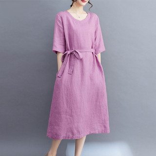 Đầm Linen nữ thiết kế dáng suông 2 túi sườn, Đầm trung niên form rộng tặng bà tặng mẹ