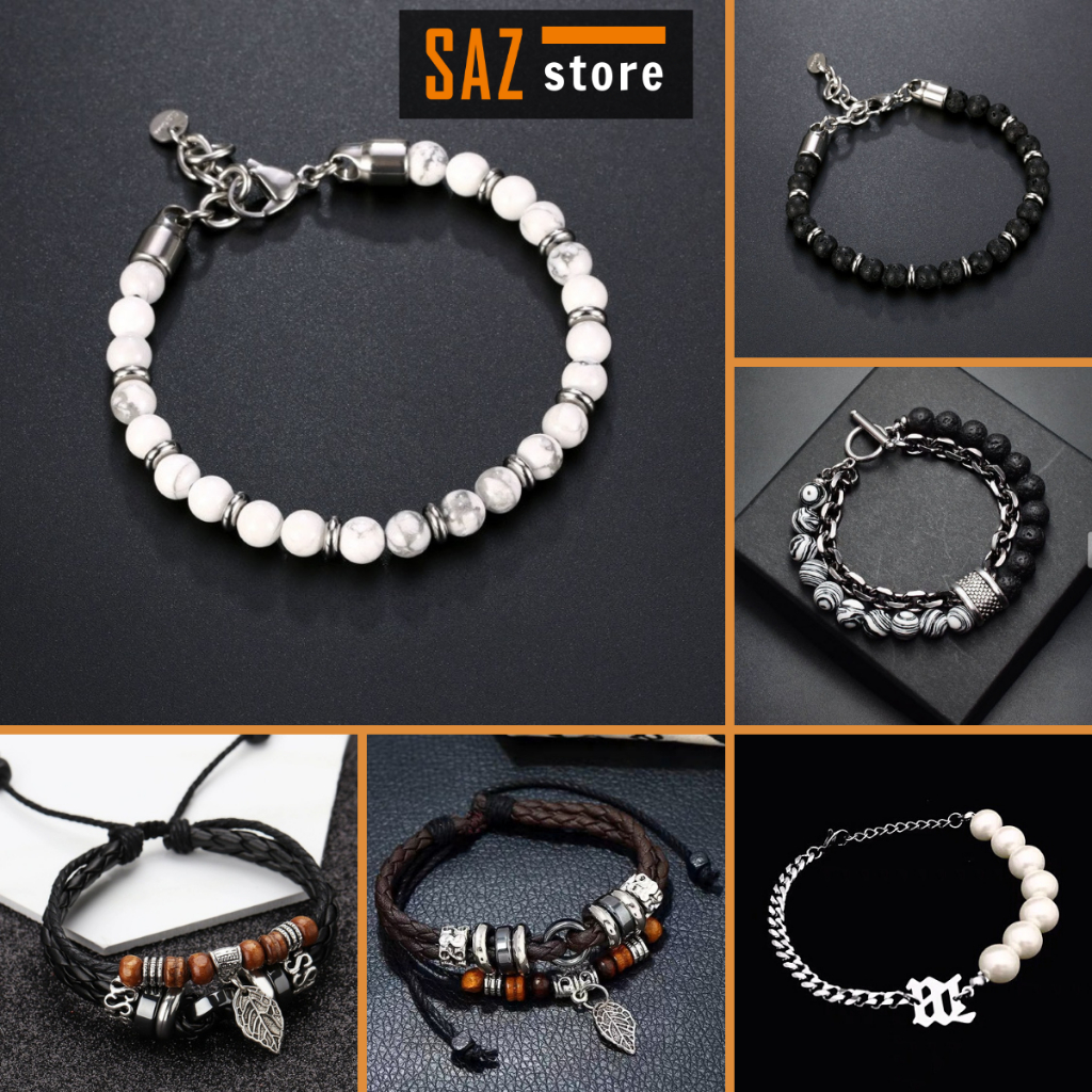 Vòng tay titan chuỗi hạt retro cổ điển cá tính SAZ mix hạt cườm nhiều lựa chọn - Vòng tay chuỗi tổng hợp