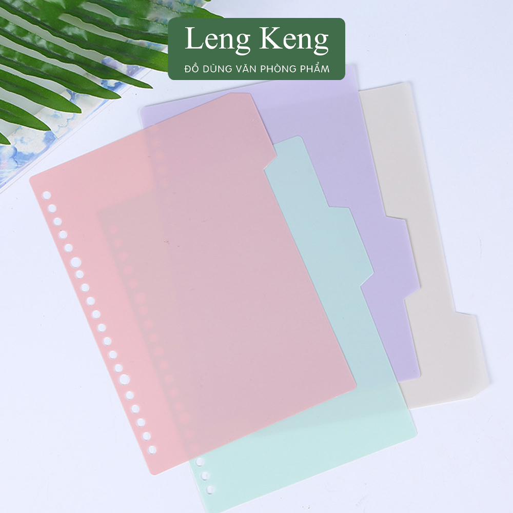 Tab phân trang Leng Keng chia trang chỉ mục set 4 tờ trơn màu pastel A4 B5 A5 30 26 20 lỗ dụng cụ văn phòng phẩm