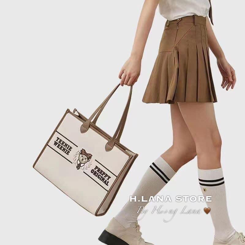 TÚI TOTE GẤU BE VIỀN NÂU