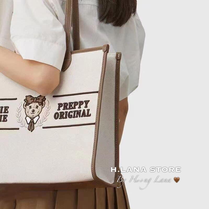 TÚI TOTE GẤU BE VIỀN NÂU