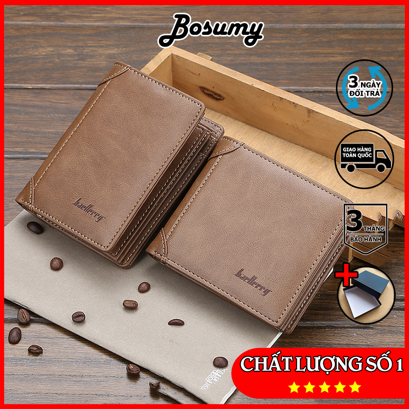 Ví nam cao cấp dáng đứng nhiều ngăn Bosumy D1306 tặng hộp lịch lãm