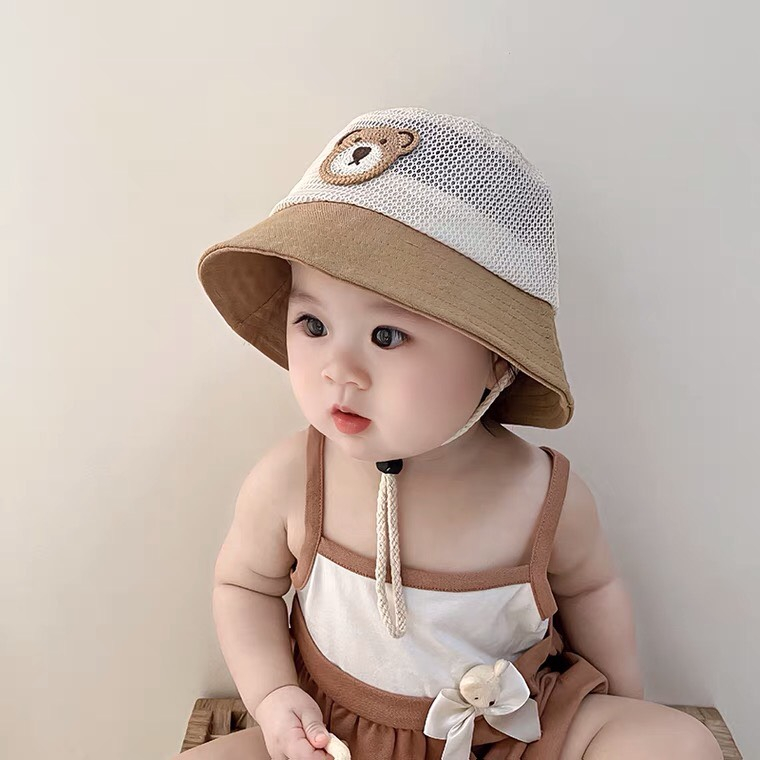 Nón Tai Bèo Phối Lưới Thoáng Khí Họa Tiết Gấu Hoạt Hình Dễ Thương Cho Bé thời trang hè 2023