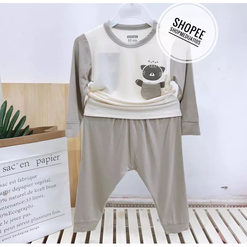 Bộ dài tay cài vai bé trai Mompa chất bamboo 6-48M