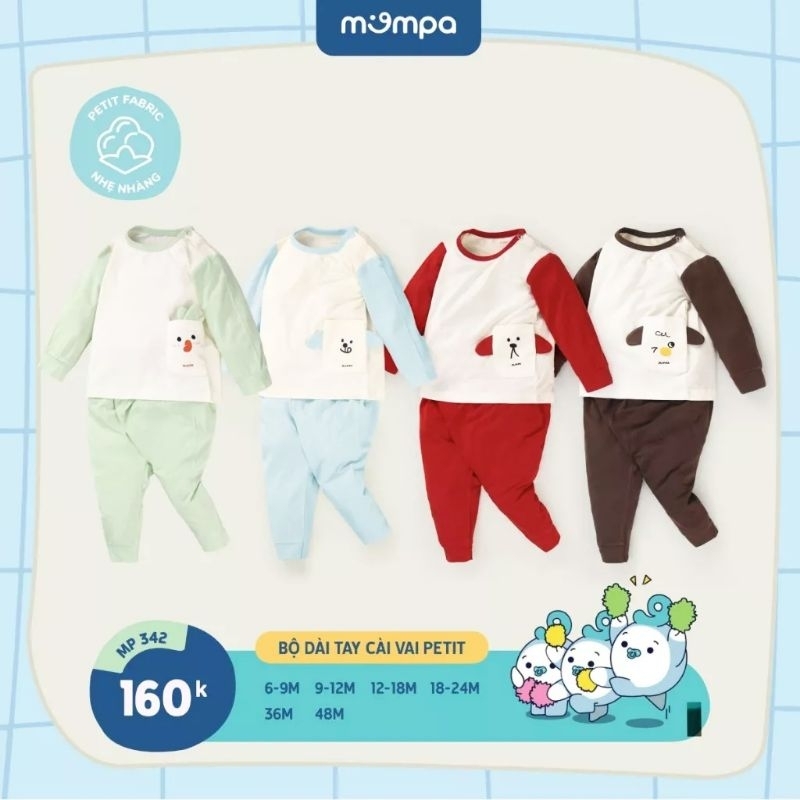 Mompa - Bộ dài tay cài vai Mompa chất petit 6 tháng đến 4 tuổi