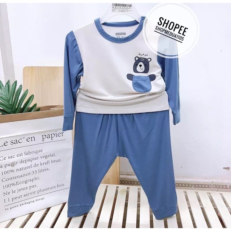Bộ dài tay cài vai bé trai Mompa chất bamboo 6-48M