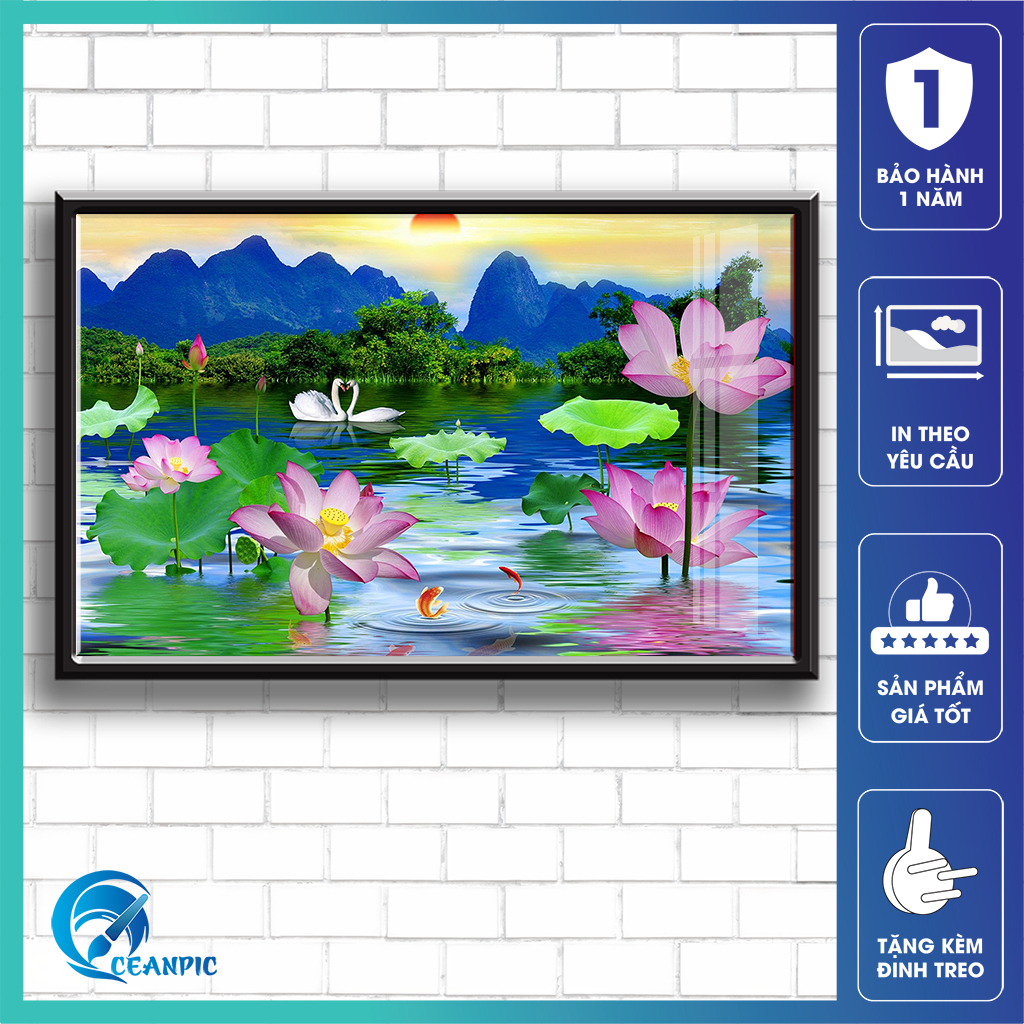 Tranh Hoa Sen, Mẫu Đơn Treo Tường CEANPIC Dùng Decor Không Gian Nhà Ở, Tạo Phong Thủy Tốt Cho Ngôi Nhà Của Bạn