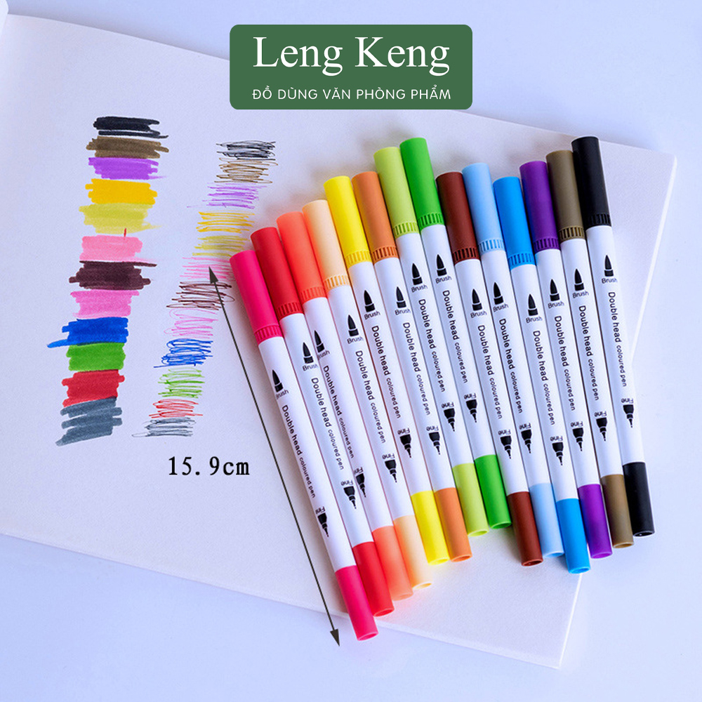 Bộ brush 12 bút 2 đầu viết calligraphy LengKeng bút dạ màu marker đa năng trang trí sổ, bullet jounal B48-12