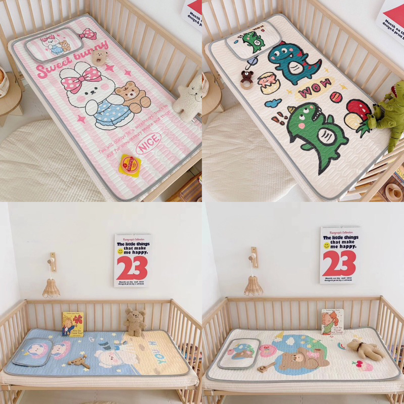 Chiếu Điều Hoà Cao Su Non Tặng Kèm Gối Cho Bé In Hình 5D