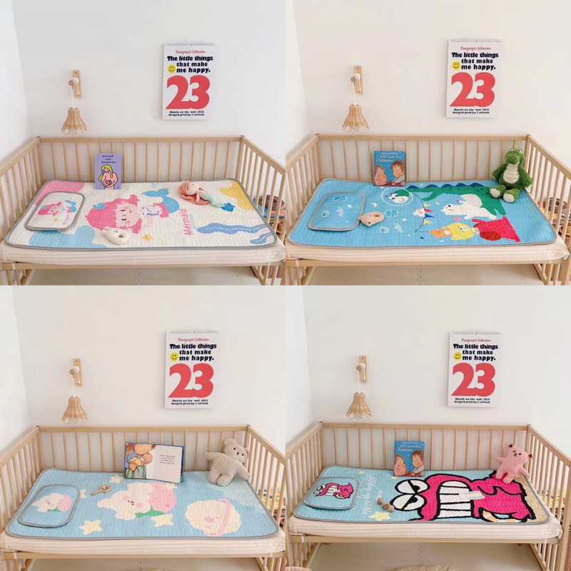 Chiếu Điều Hoà Cao Su Non Tặng Kèm Gối Cho Bé In Hình 5D