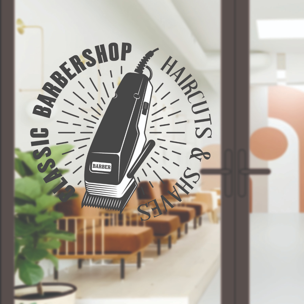 Mẫu Logo Dùng Cho Tiệm Tóc Nam - Sticker Dán Kính, Dán Tường Cho Barber Shop Đậm Chất Nghệ Thuật