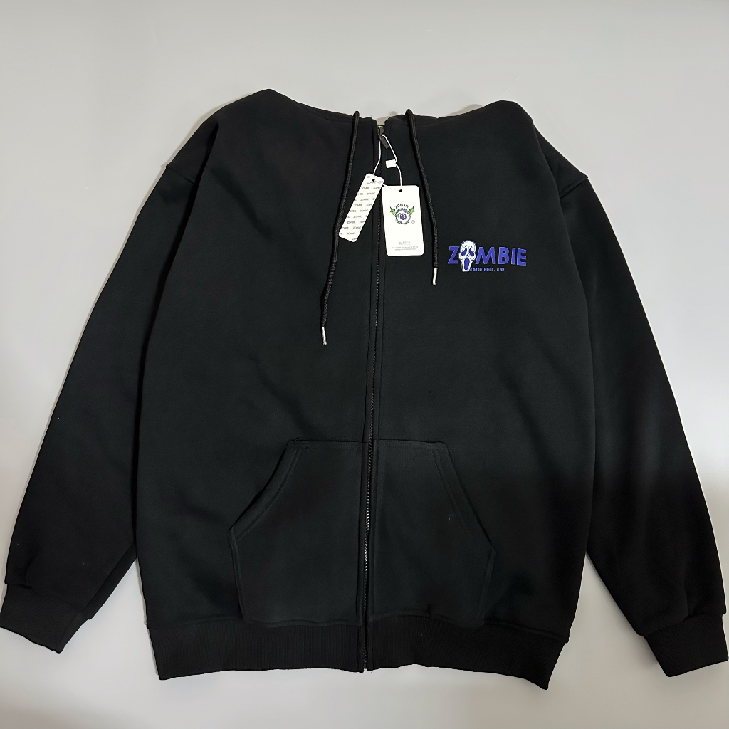 Áo hoodie zip Zombie Club Raise Hell Typo form rộng unisex nam nữ vải nỉ bông cao cấp dày mịn không đổ lông HZB03