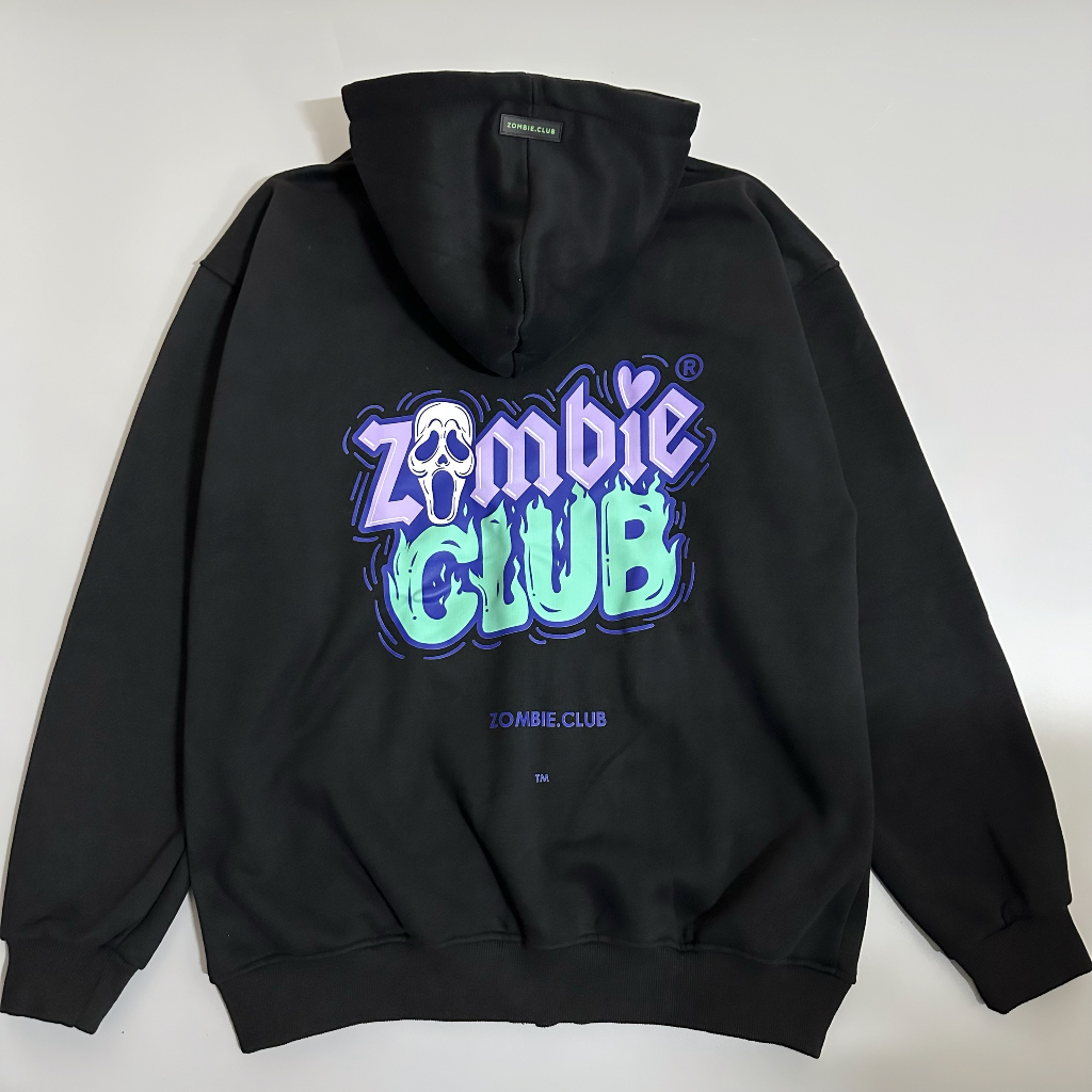 Áo hoodie zip Zombie Club Raise Hell Typo form rộng unisex nam nữ vải nỉ bông cao cấp dày mịn không đổ lông HZB03
