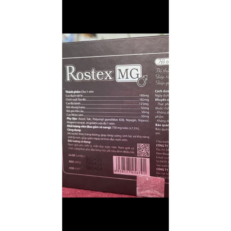 Viên uống tăng cường sinh lý nam Rostex - hộp 20 viên Nhập khẩu