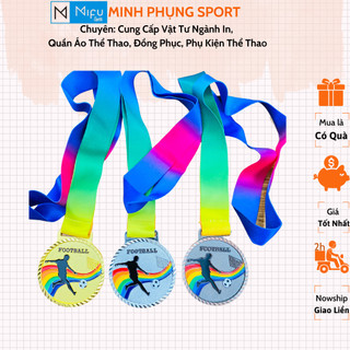 Huy chương bóng đá, huy chương vàng kim loại football hình cầu thủ thể thao, in theo yêu cầu mặt và dây