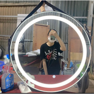 Gương dây da có đèn led treo tường, gương trang điểm treo tường