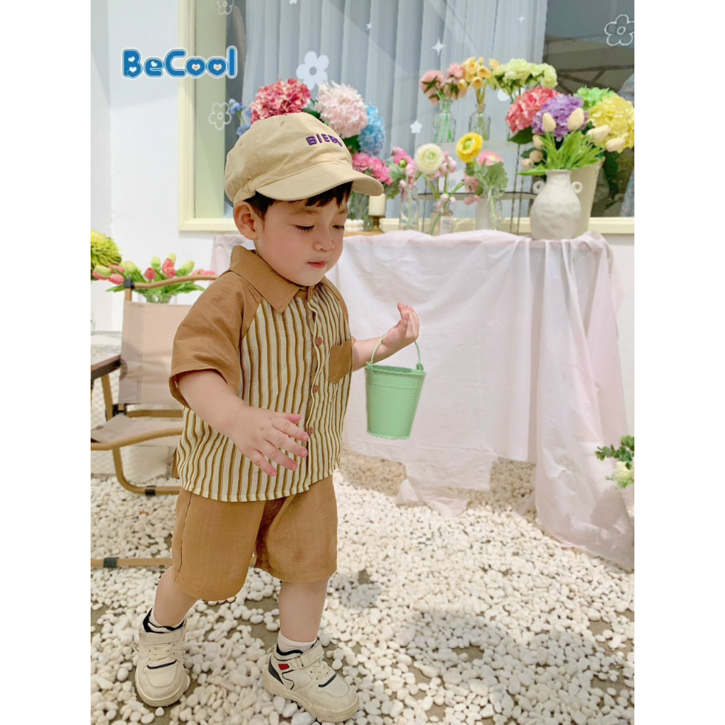 Bộ Cộc Tay Kẻ Sọc BECOOL Cho Bé Trai Chất Đũi Tơ Cực Mát Cho Bé Từ 10-25kg