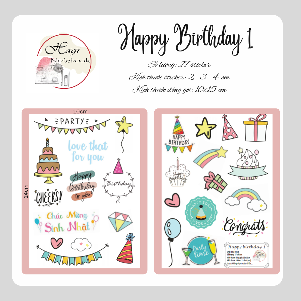 HAPPY BIRTHDAY. 31 Sticker die cut chủ đề sinh nhật cho bé, cho bạn bè