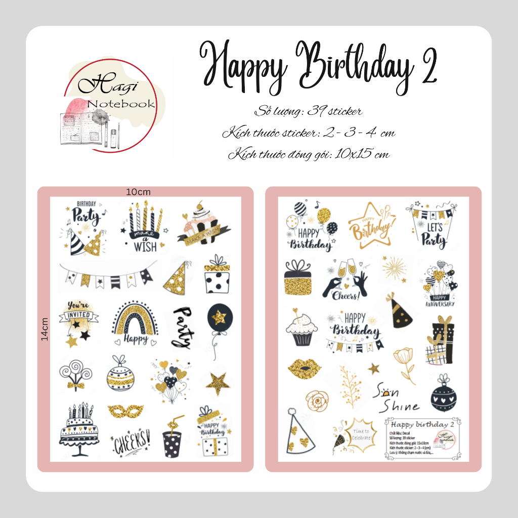 HAPPY BIRTHDAY. 31 Sticker die cut chủ đề sinh nhật cho bé, cho bạn bè