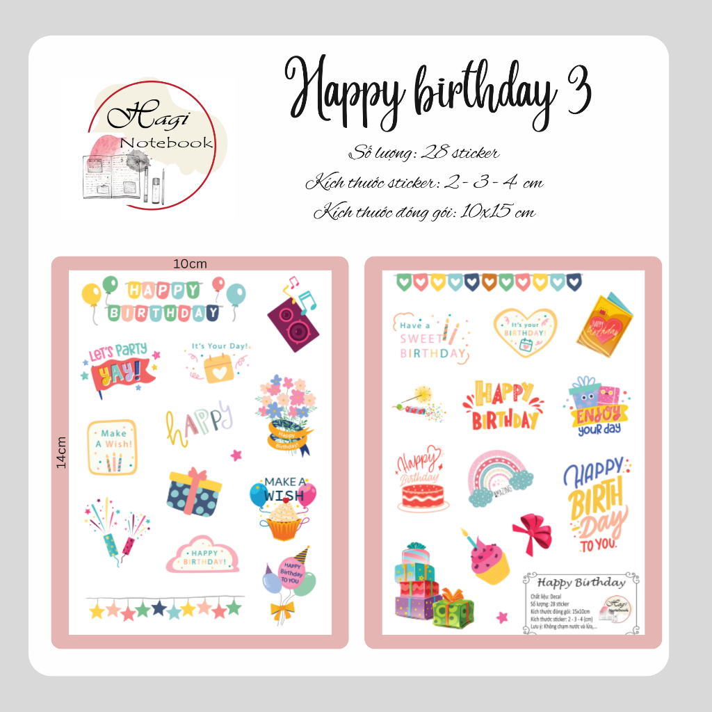 HAPPY BIRTHDAY. 31 Sticker die cut chủ đề sinh nhật cho bé, cho bạn bè