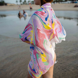 Khăn nhuộm Thủy Ấn - Khăn choàng đi biển - Khăn choàng vẽ tay Việt Nam - Khăn choàng Óng Silk