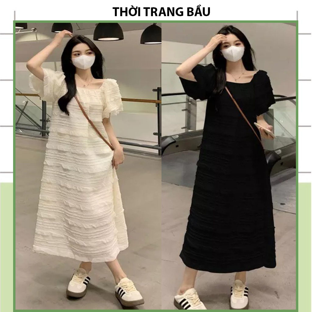 VÁY ĐẦM BẦU CÔNG SỞ DỰ TIỆC MÙA HÈ-ĐẦM BẦU THIẾT KẾ DÁNG SUÔNG DÀI TẦNG ĐI BIỂN CỰC SANG FRESIZE GIÁ RẺ