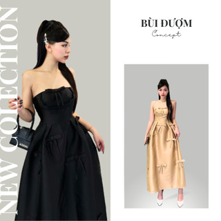 Váy Cúp Ngực Tafta Dài Bồng Xòe Đính Nơ Điệu Đà Sang Chảnh Bùi Đượm Concept, Đầm Dự Tiệc Quây Chiết Eo Dáng Dài Xinh Xắn