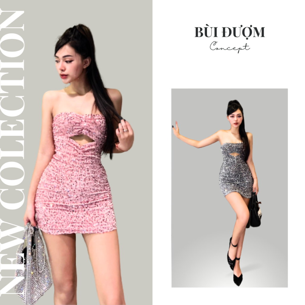 Váy Kim Sa Dự Tiệc Cúp Ngực Dáng Ngắn Bùi Đượm Concept, Đầm Bling Lấp Lánh Khoét Ngực Ôm Sát Body SIêu Tôn Dáng
