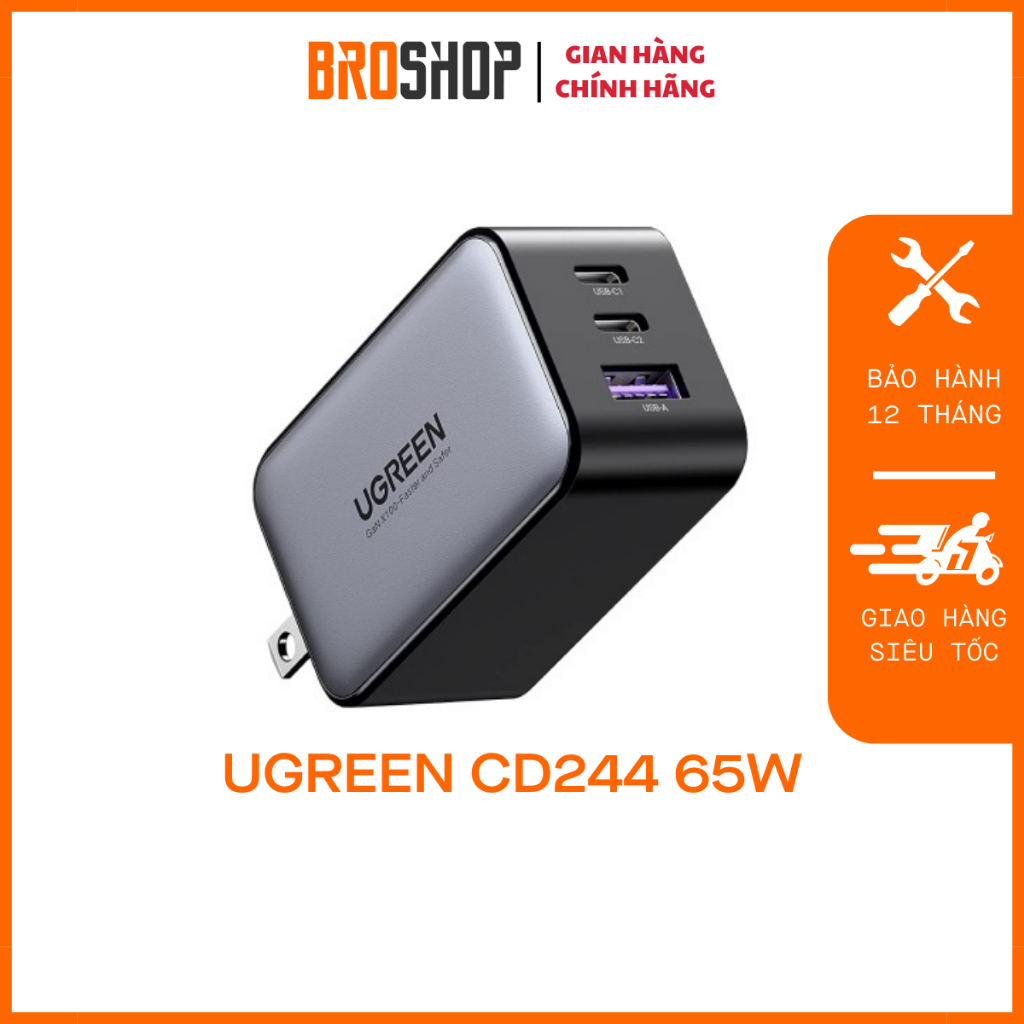 Củ Sạc Nhanh GaN 65W 3 Cổng UGREEN CD244