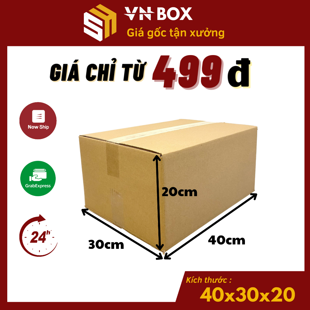 40x30x20 Thùng carton to, thùng chuyển nhà chuyển văn phòng đóng đồ, hộp carton đóng hàng tiện lợi - VN Box