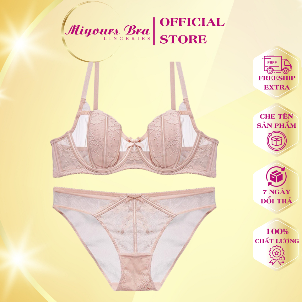 Set đồ lót nữ Miyours Bra, bộ cup ren AB317 có gọng, không mút phối lưới quyến rũ cao cấp