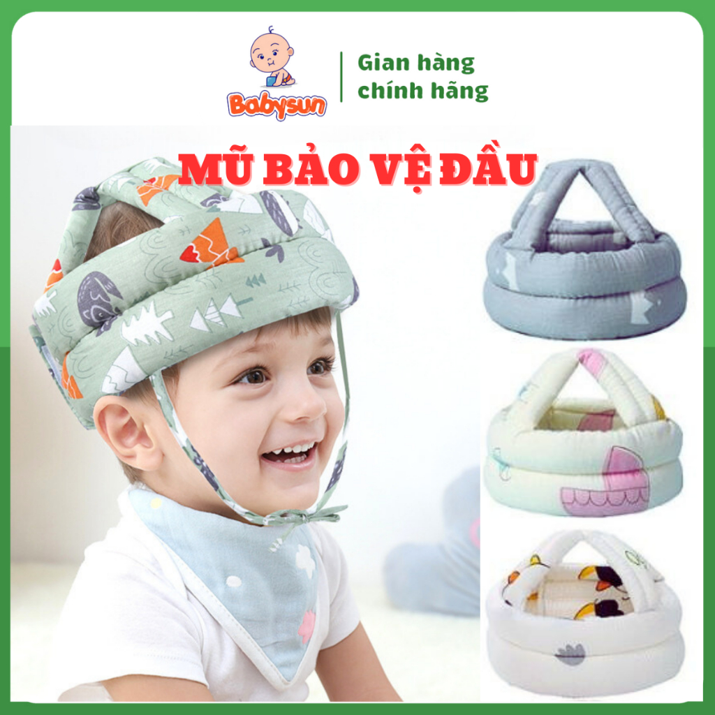 Mũ bảo hiểm cho bé tập đi và tập ngồi chống va đập,chất liệu bông vải mềm Babysun
